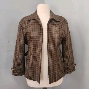 Vintage Character Suburban Wear Houndstooth Wool Lined Tailored Blazer Jacket 12